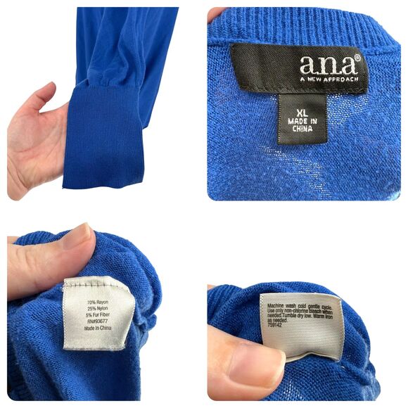 a.n.a A New Approach Pullover Sweater Women’s XL Blue Ribbed Knit 3/4 Sleeve GUC - Picture 14 of 14